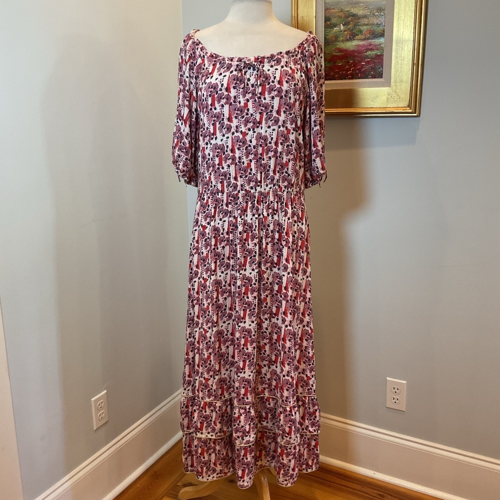 Warm Floral Maxi Dress Metallic Lurex India‎ Boho (no size tag)